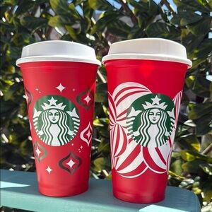 Starbucks Festive Red Tumbler with White Accents Set of 2